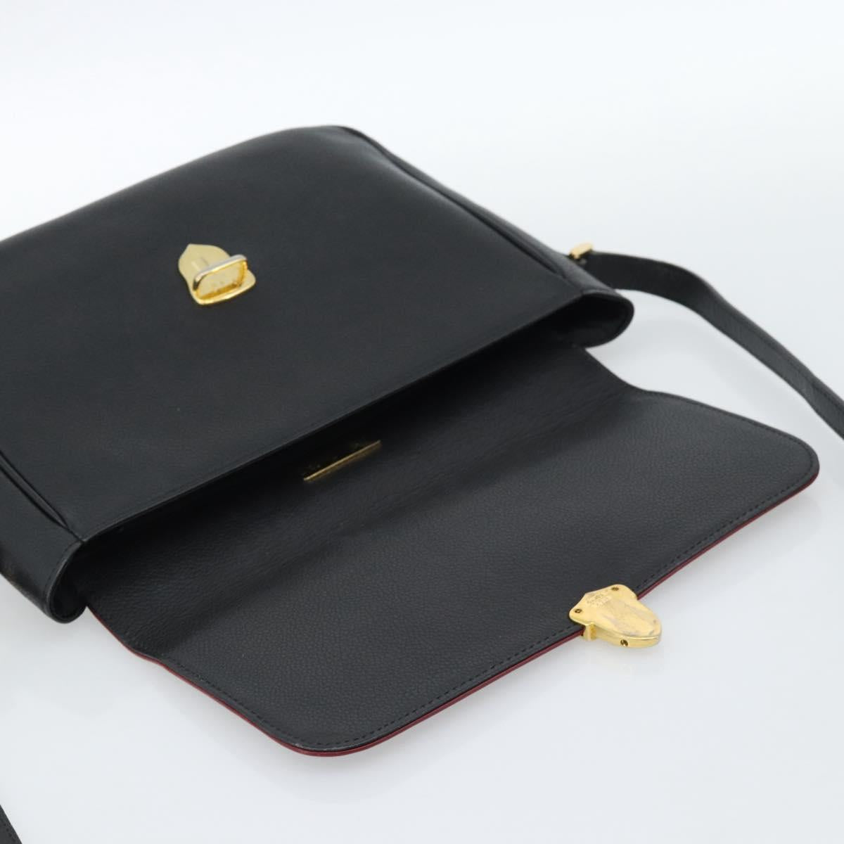 SAINT LAURENT Shoulder Bag Leather Black Gold Auth ar13928