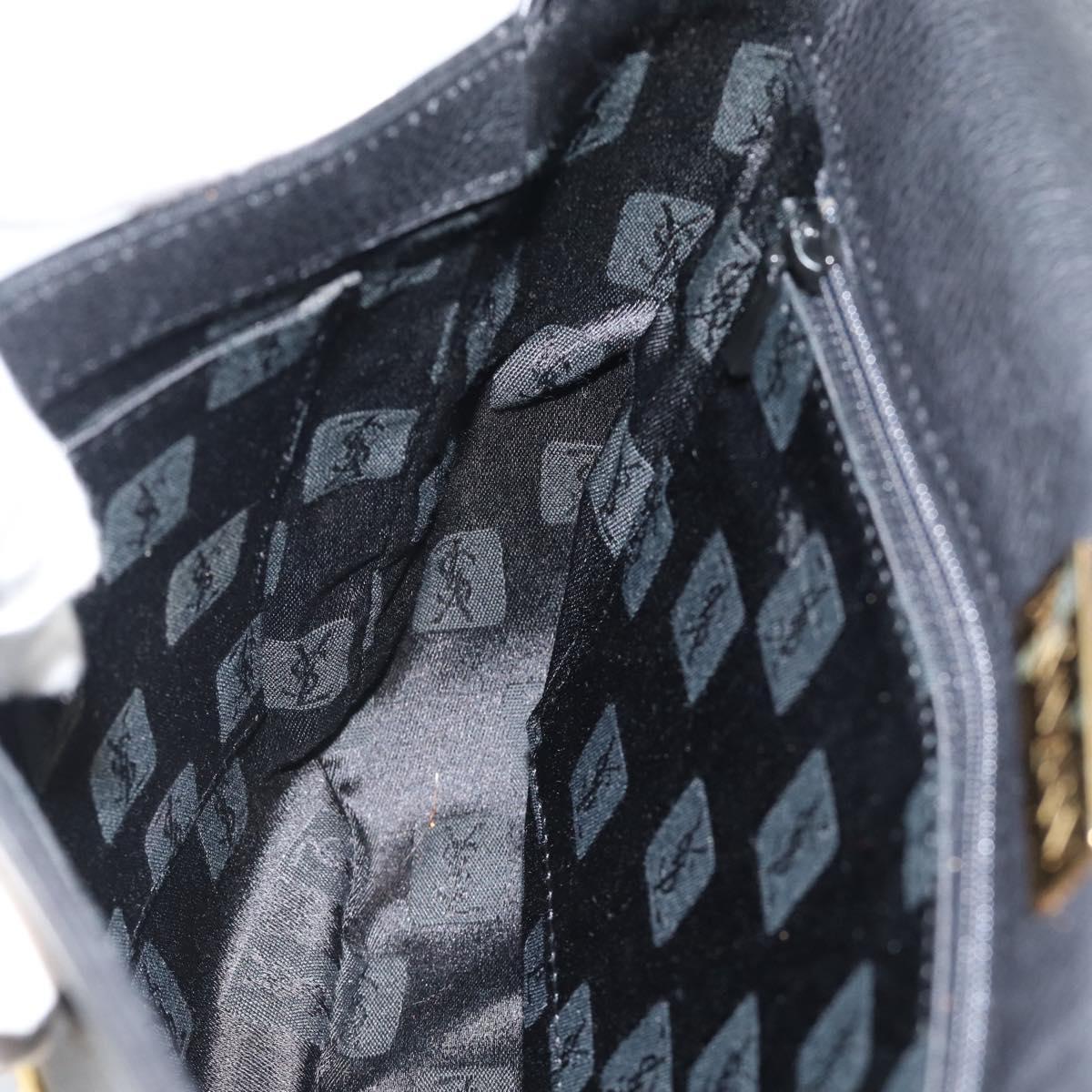 SAINT LAURENT Shoulder Bag Leather Black Gold Auth ar13928