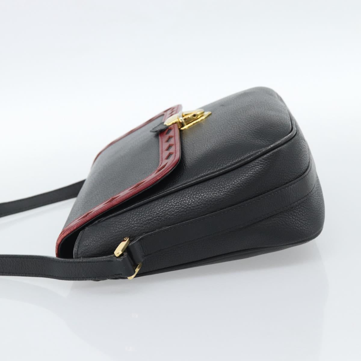 SAINT LAURENT Shoulder Bag Leather Black Gold Auth ar13928