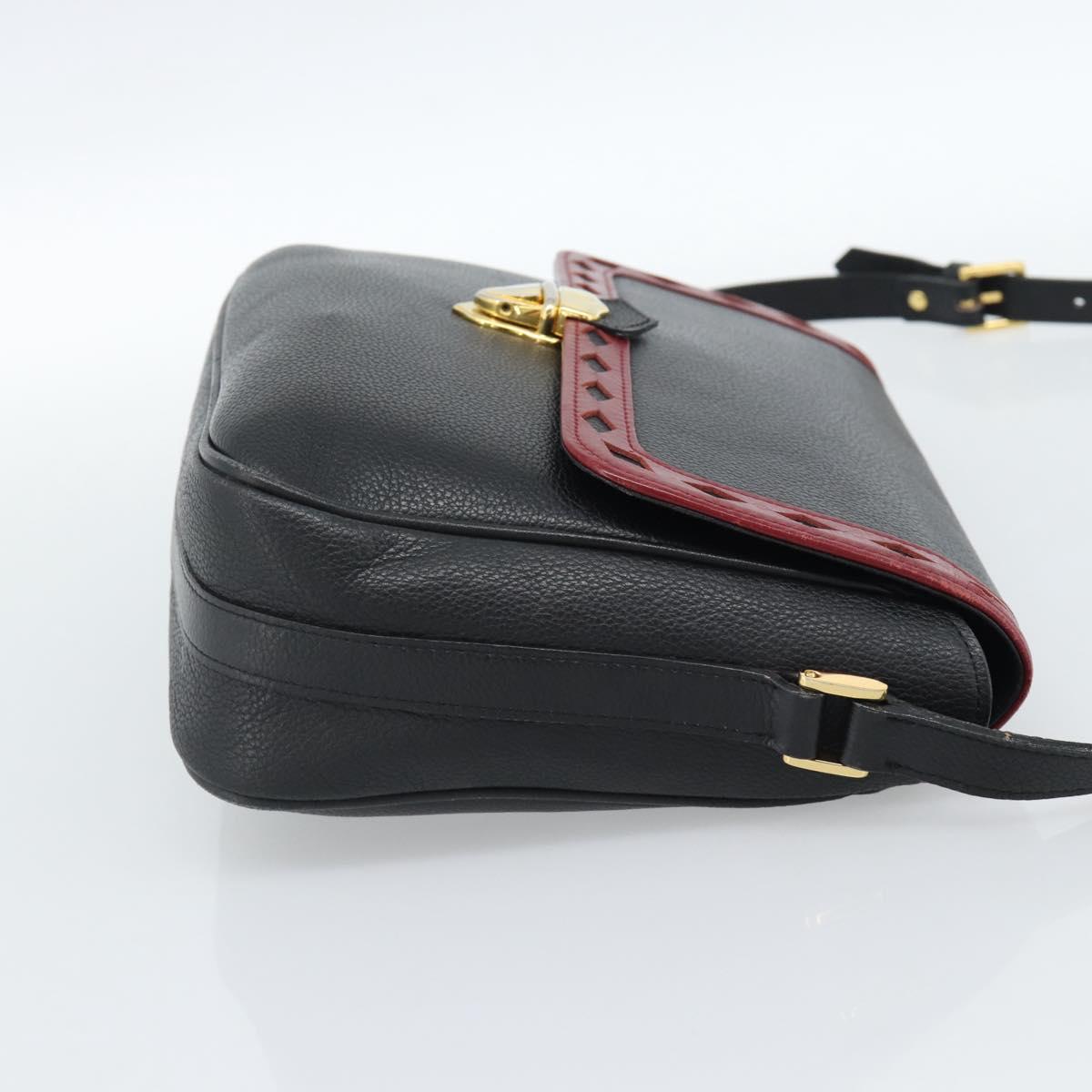 SAINT LAURENT Shoulder Bag Leather Black Gold Auth ar13928