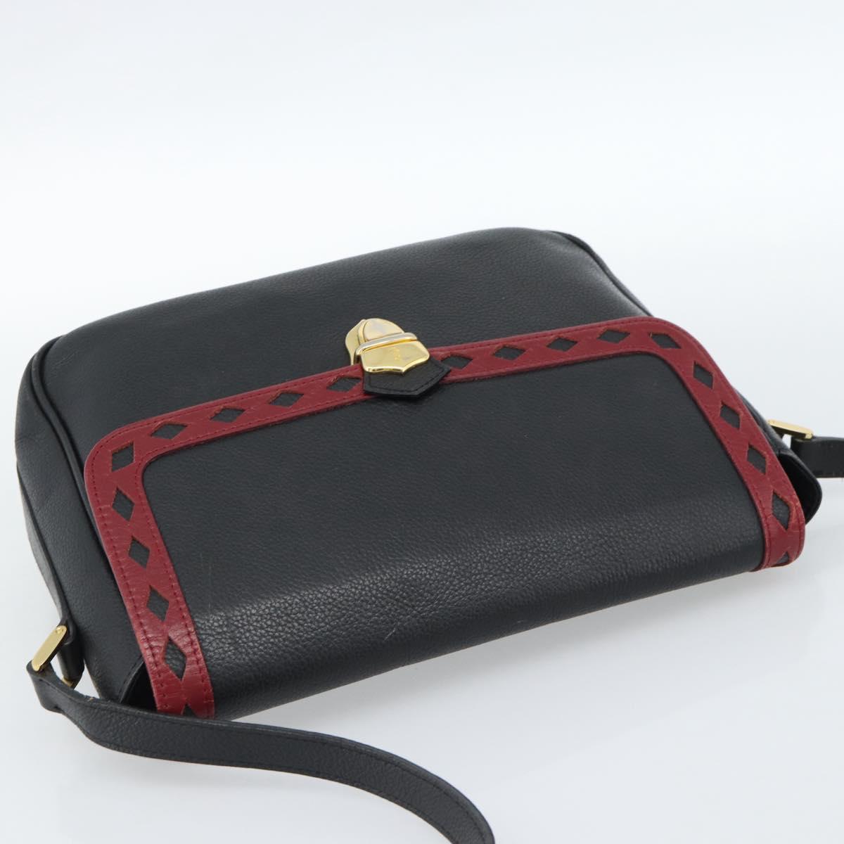 SAINT LAURENT Shoulder Bag Leather Black Gold Auth ar13928