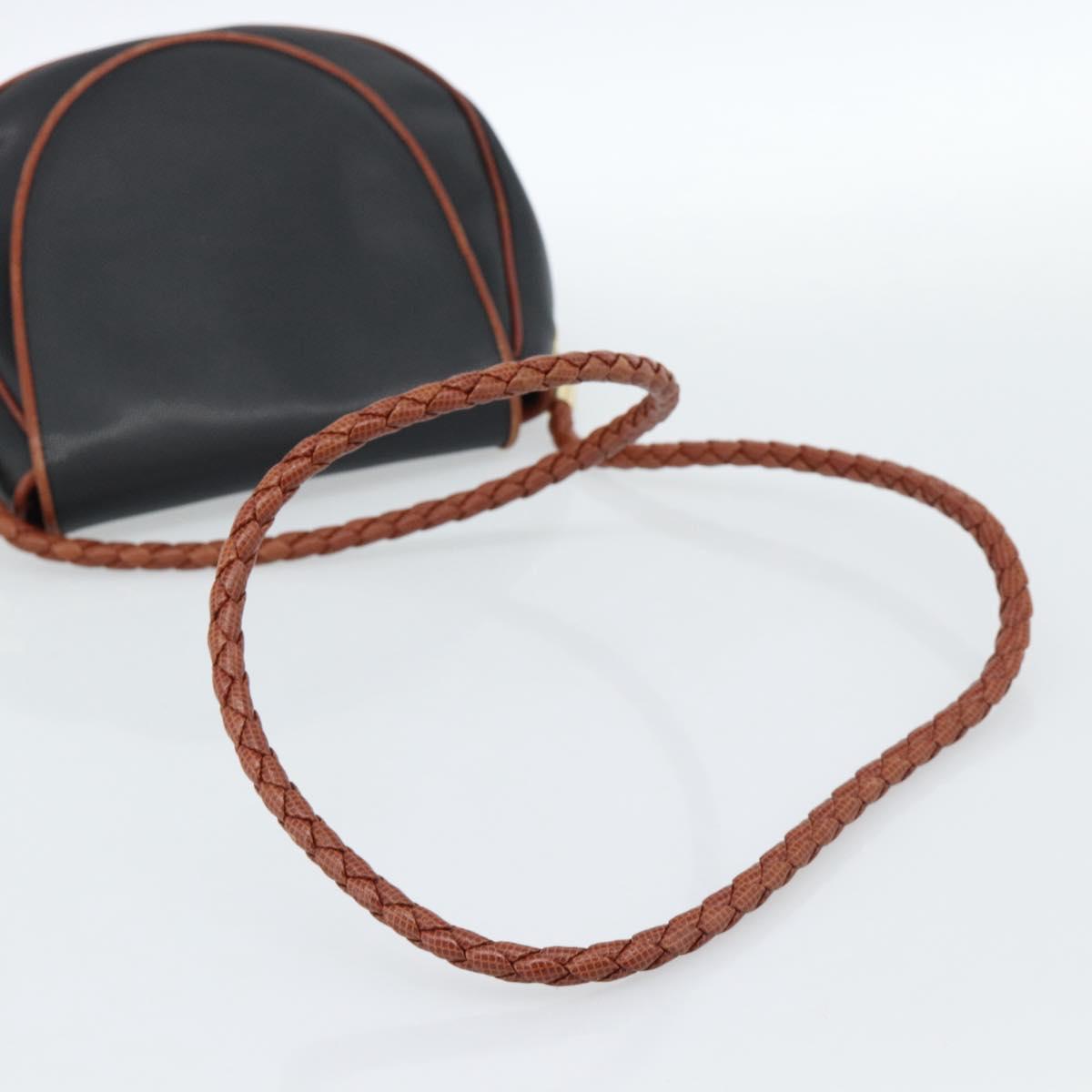 BOTTEGA VENETA Shoulder Bag Leather Black Gold Auth ar13929