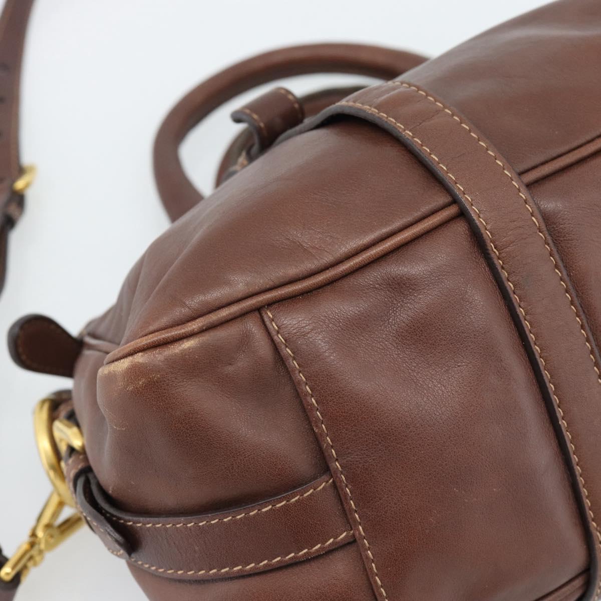 PRADA Hand Bag Leather 2way Brown Gold Auth ar13931A