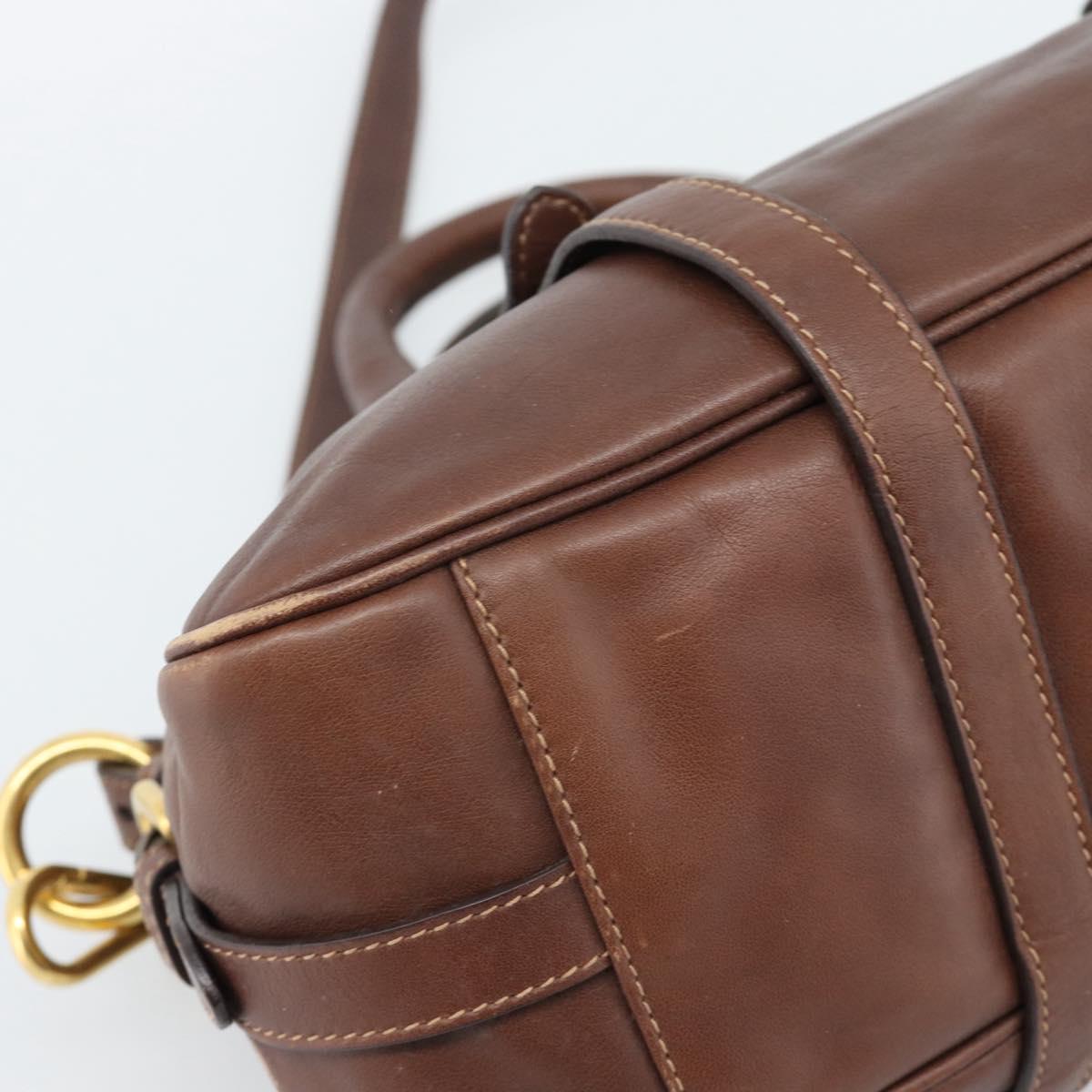 PRADA Hand Bag Leather 2way Brown Gold Auth ar13931A