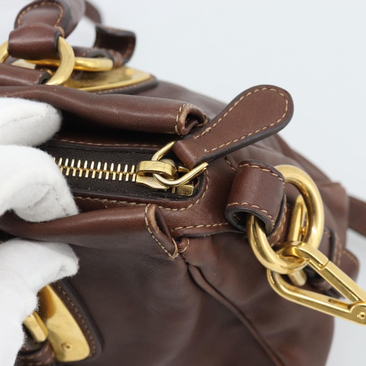PRADA Hand Bag Leather 2way Brown Gold Auth ar13931A