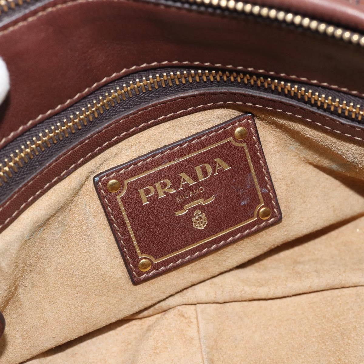 PRADA Hand Bag Leather 2way Brown Gold Auth ar13931A