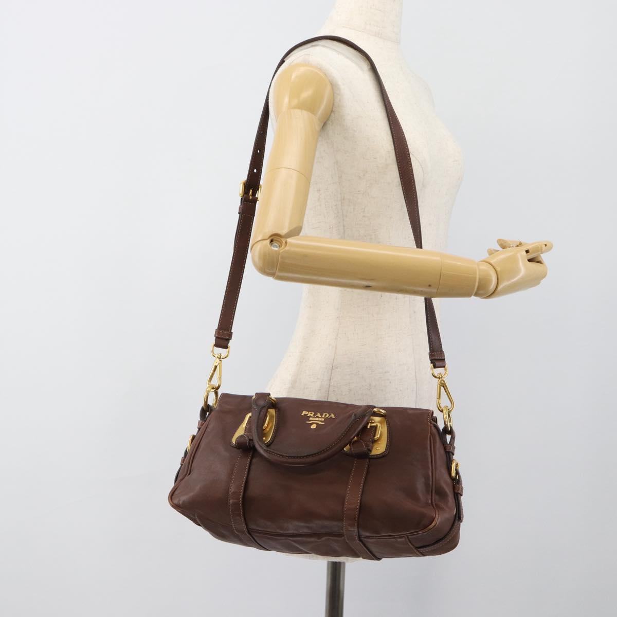 PRADA Hand Bag Leather 2way Brown Gold Auth ar13931A