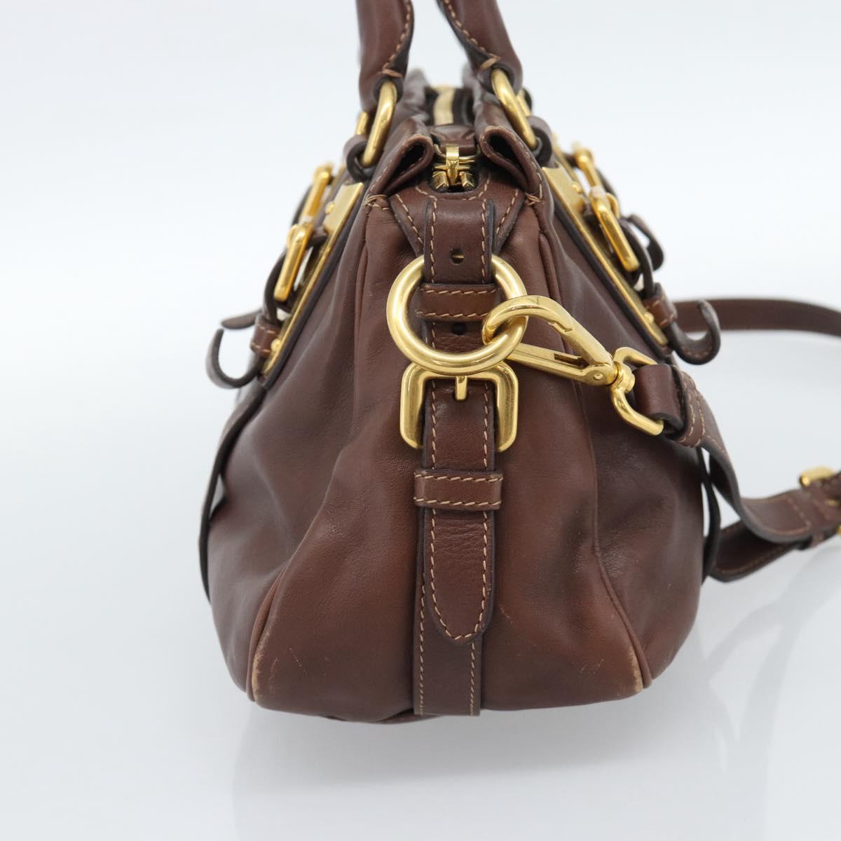 PRADA Hand Bag Leather 2way Brown Gold Auth ar13931A
