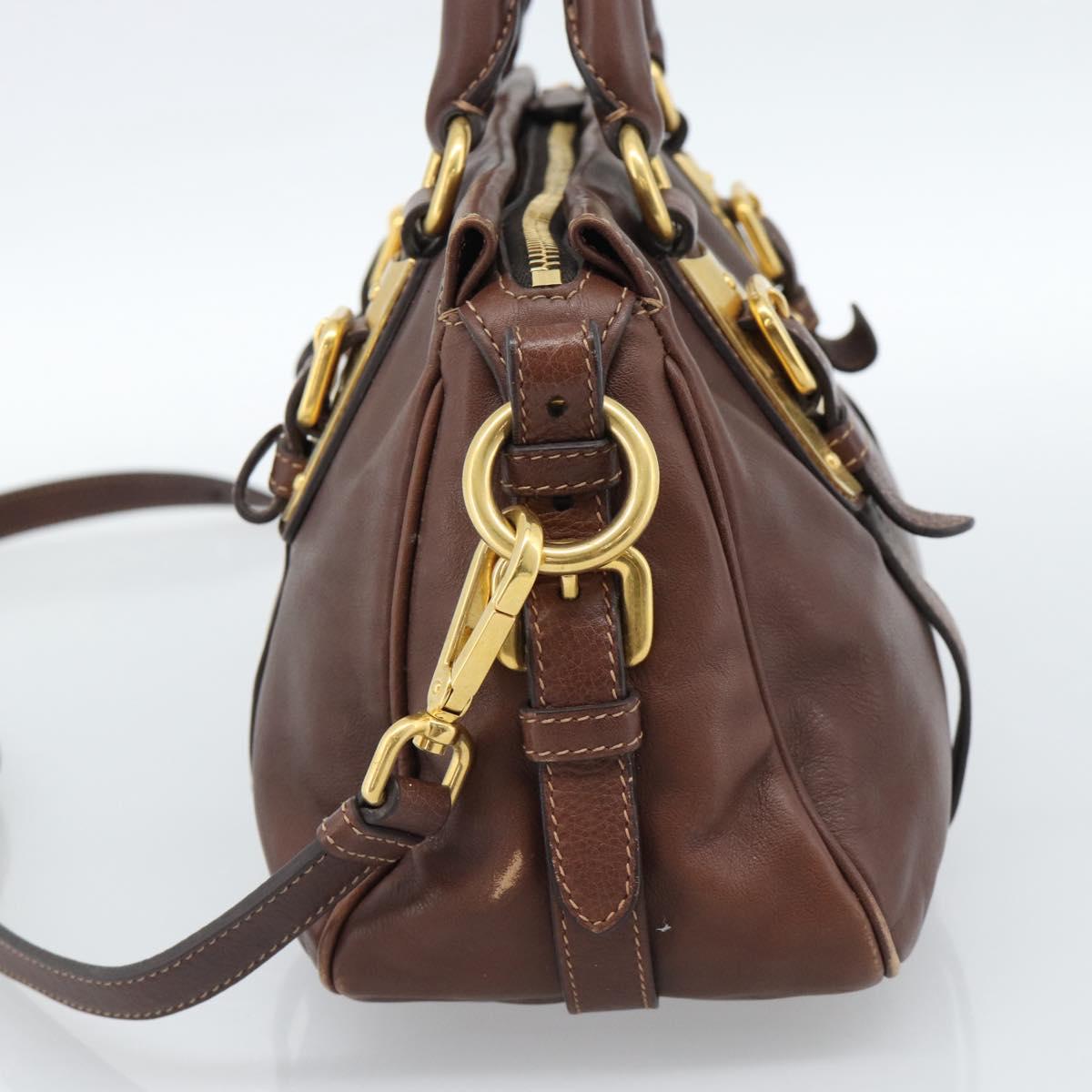 PRADA Hand Bag Leather 2way Brown Gold Auth ar13931A
