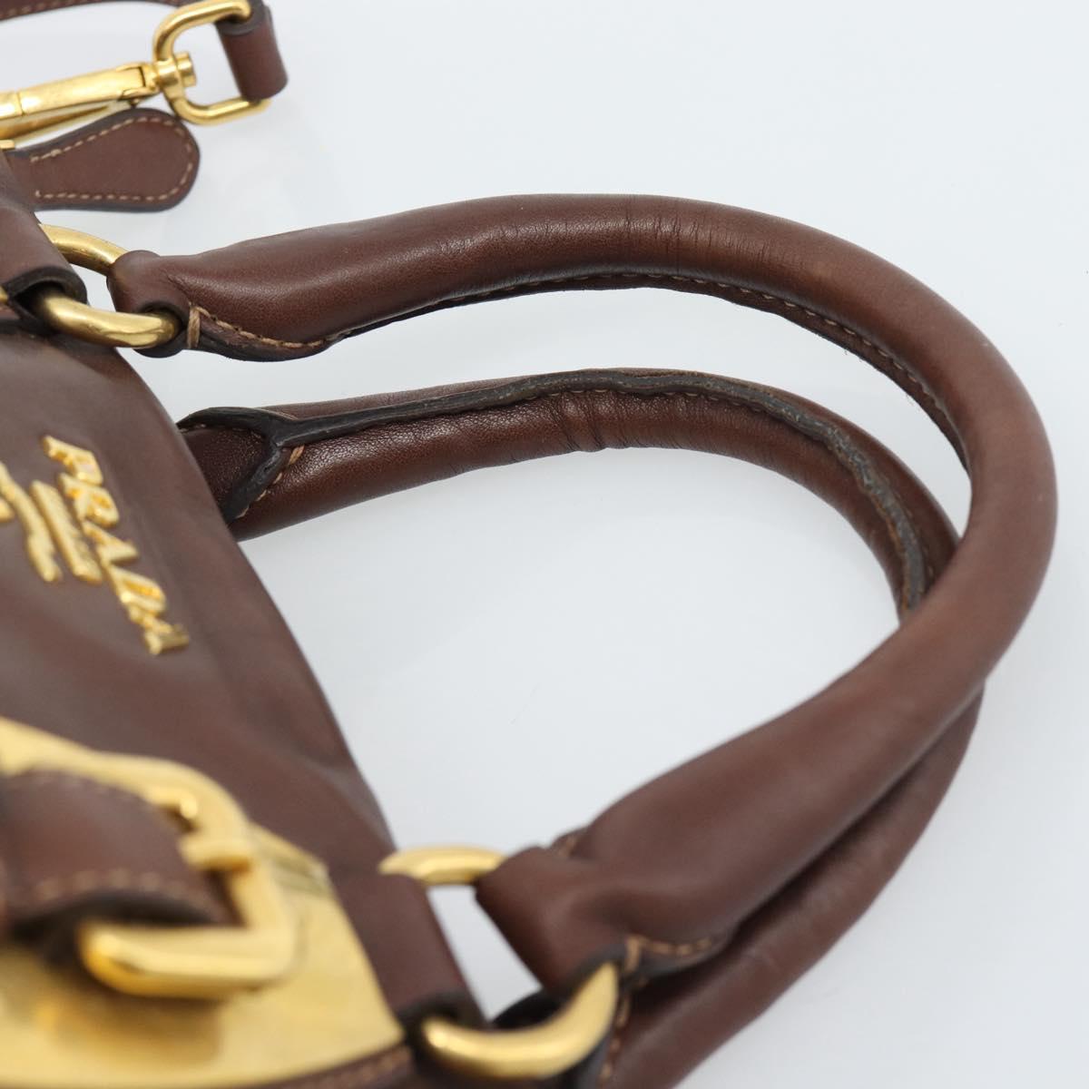 PRADA Hand Bag Leather 2way Brown Gold Auth ar13931A