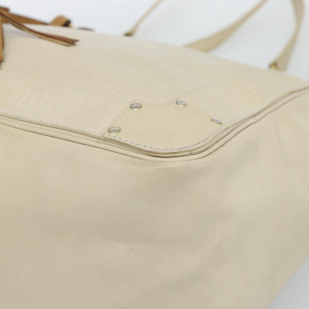Chloe Tote Bag Leather Ivory Gold Auth ar13933