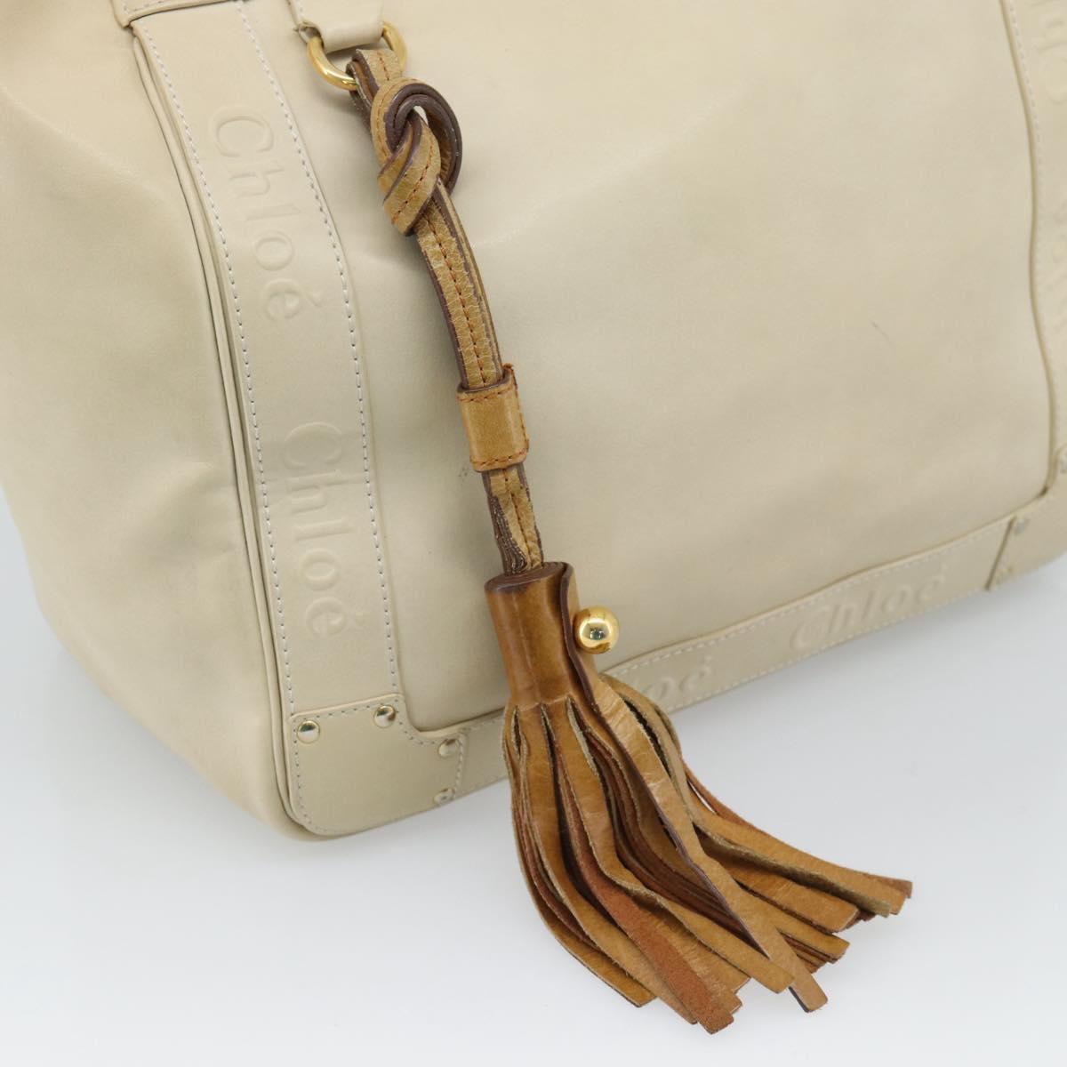 Chloe Tote Bag Leather Ivory Gold Auth ar13933