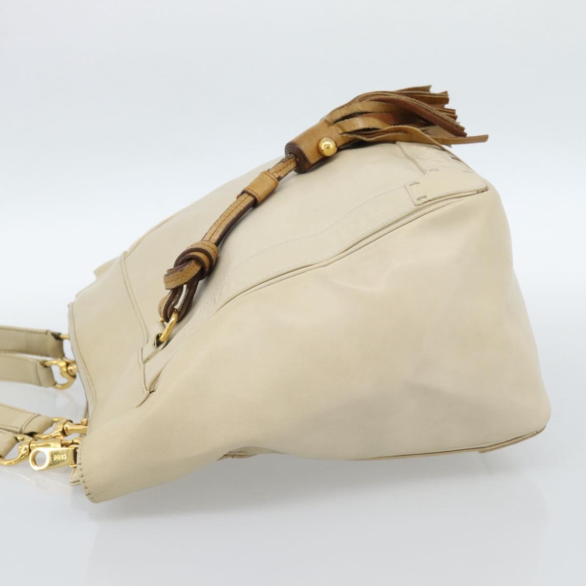 Chloe Tote Bag Leather Ivory Gold Auth ar13933