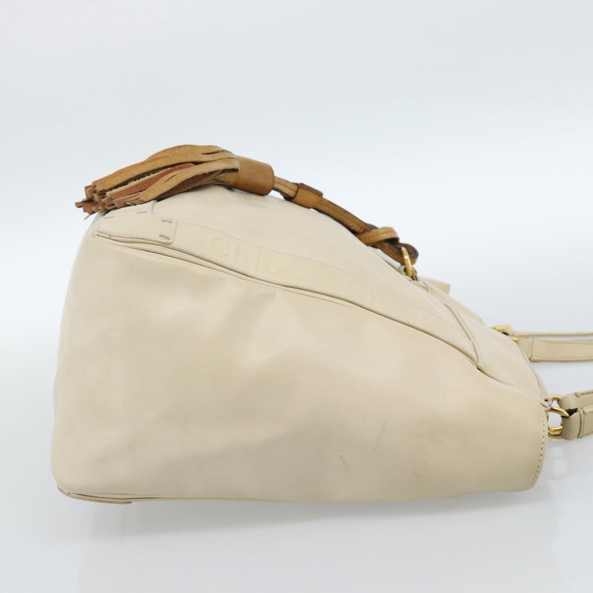 Chloe Tote Bag Leather Ivory Gold Auth ar13933