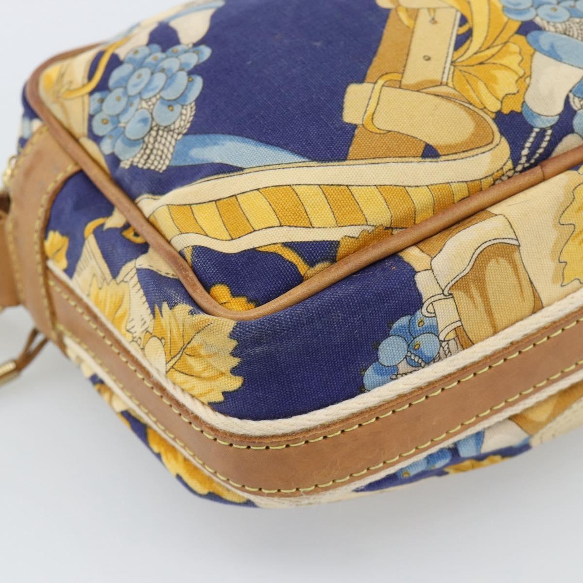 LOEWE Shoulder Bag Canvas Blue Gold Auth ar13934
