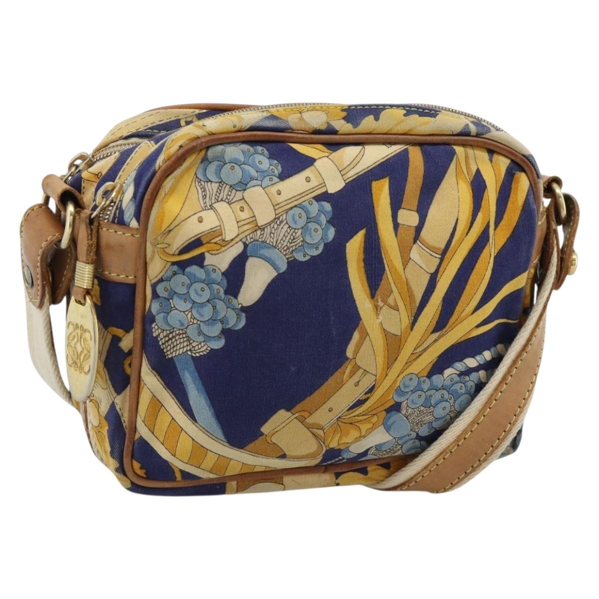 LOEWE Shoulder Bag Canvas Blue Gold Auth ar13934