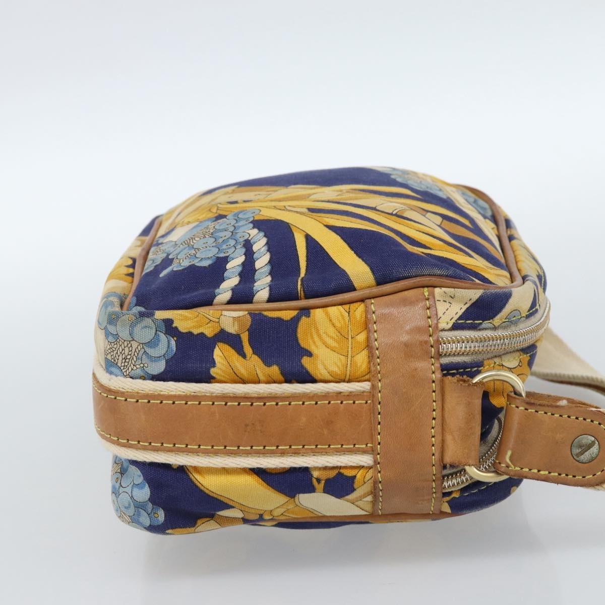 LOEWE Shoulder Bag Canvas Blue Gold Auth ar13934