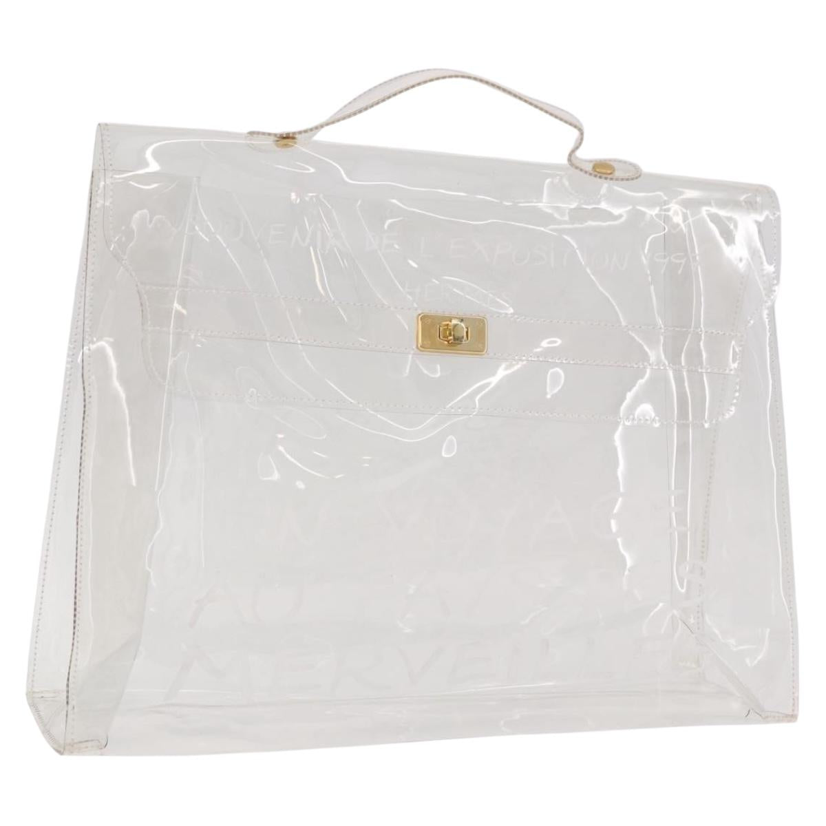 HERMES Vinyl Kelly Hand Bag Vinyl Clear Gold Auth ar13937