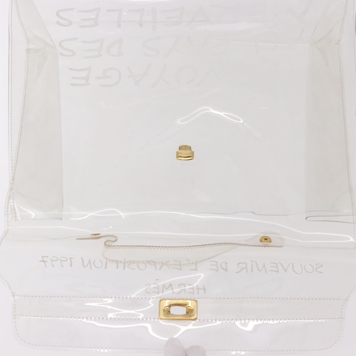 HERMES Vinyl Kelly Hand Bag Vinyl Clear Gold Auth ar13937