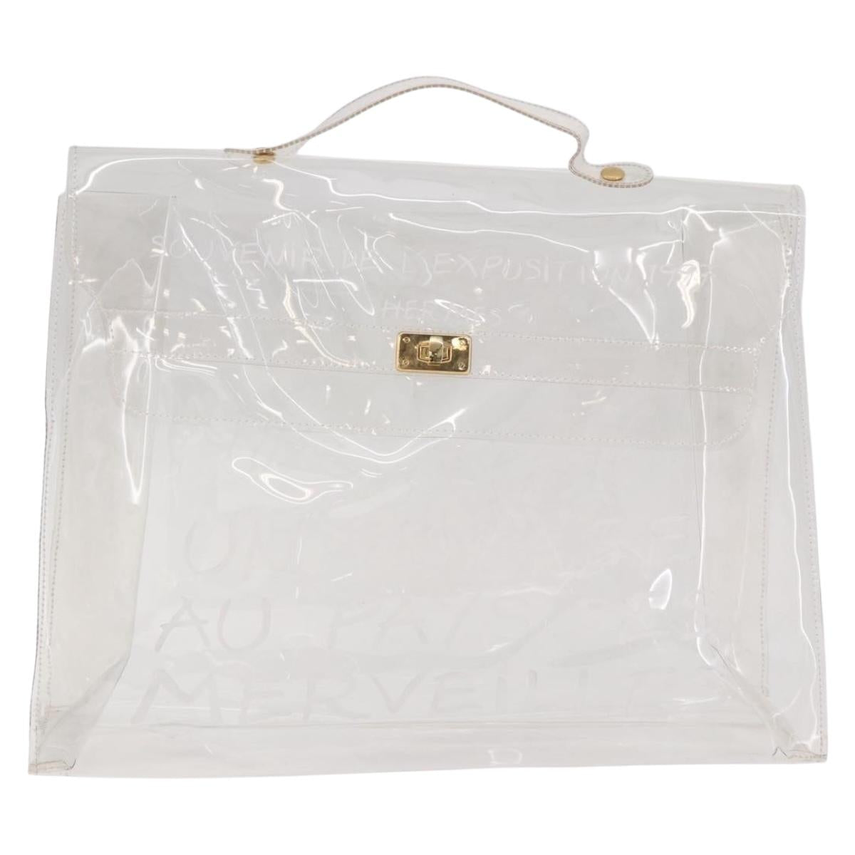 HERMES Vinyl Kelly Hand Bag Vinyl Clear Gold Auth ar13937