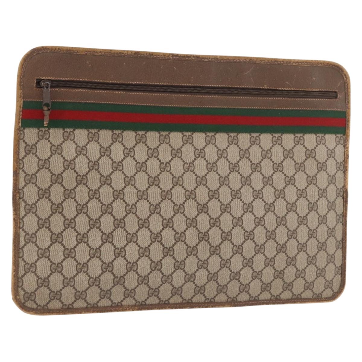GUCCI GG Supreme Web Sherry Line Clutch Bag PVC Beige 89 02 060 Auth ar13939