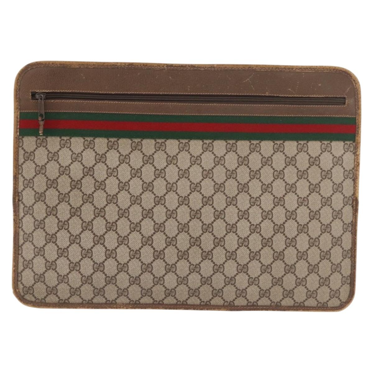 GUCCI GG Supreme Web Sherry Line Clutch Bag PVC Beige 89 02 060 Auth ar13939