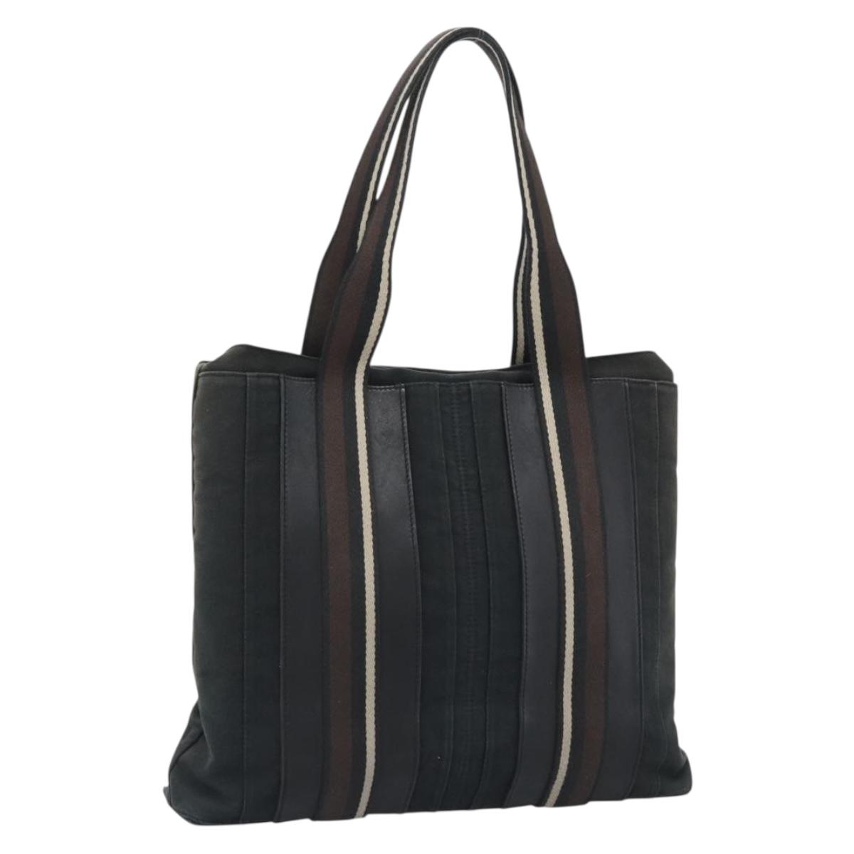 HERMES Troca Vertical Tote Bag Cotton Black Silver Auth ar13941