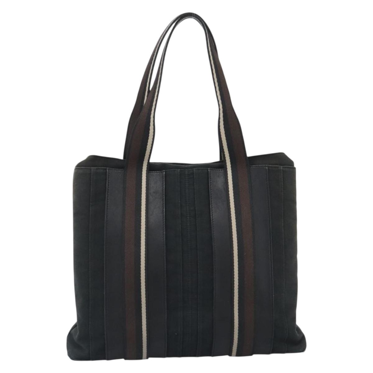 HERMES Troca Vertical Tote Bag Cotton Black Silver Auth ar13941