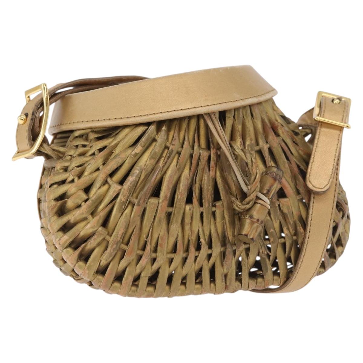 BOTTEGA VENETA Shoulder Bag Rattan Gold Auth ar13948