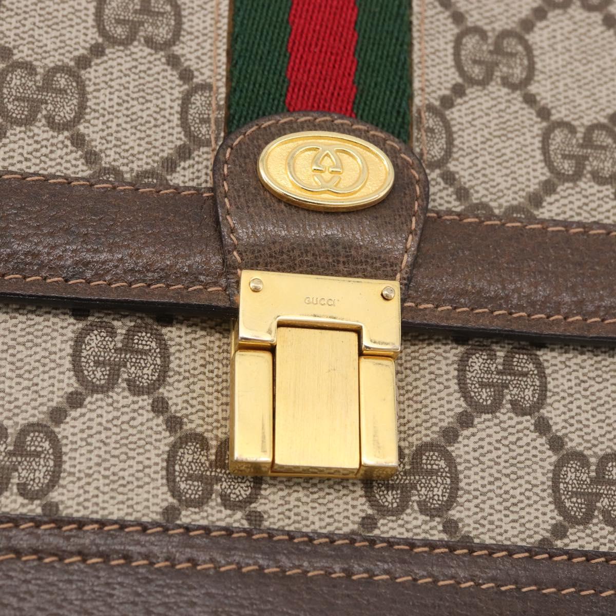 GUCCI GG Supreme Web Sherry Line Shoulder Bag PVC Beige Gold Auth ar13950