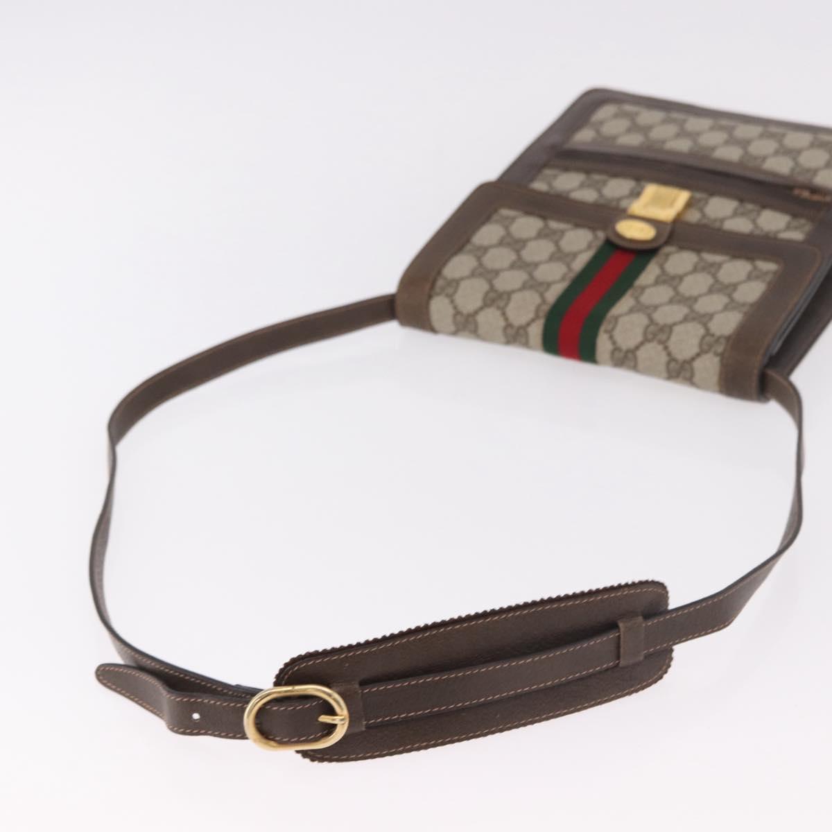 GUCCI GG Supreme Web Sherry Line Shoulder Bag PVC Beige Gold Auth ar13950