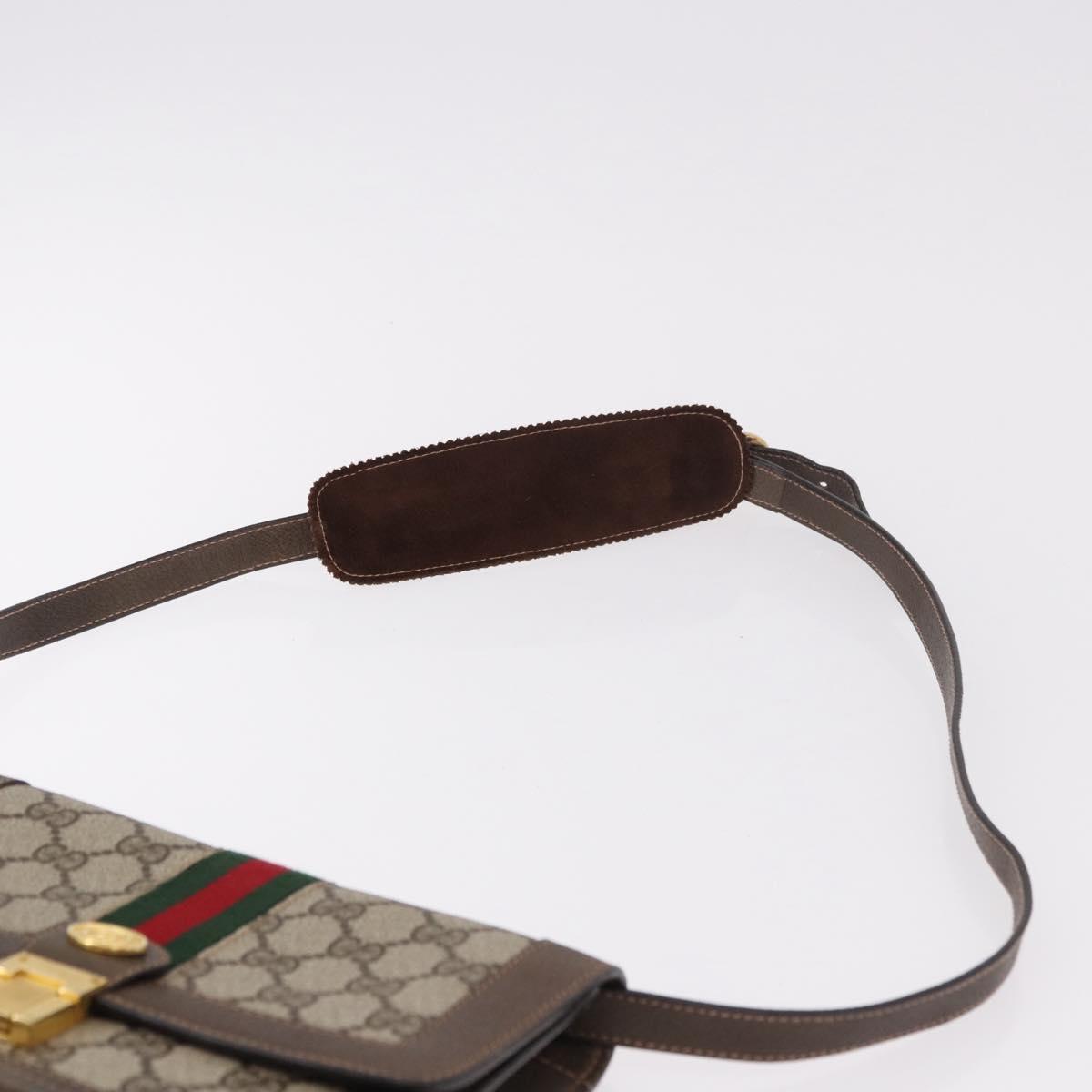 GUCCI GG Supreme Web Sherry Line Shoulder Bag PVC Beige Gold Auth ar13950