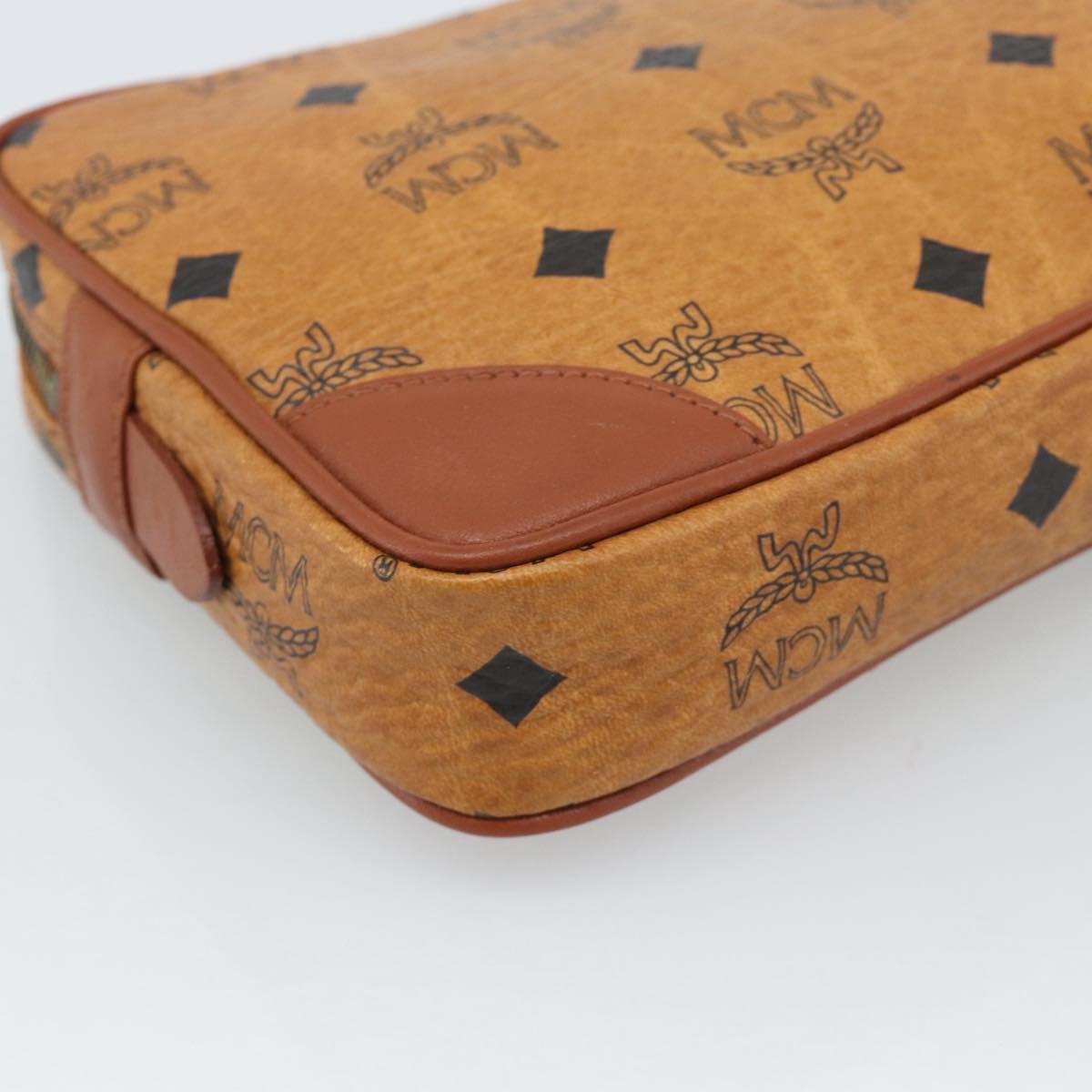 MCM Vicetos Logogram Clutch Bag PVC Leather Brown Gold Auth ar13951