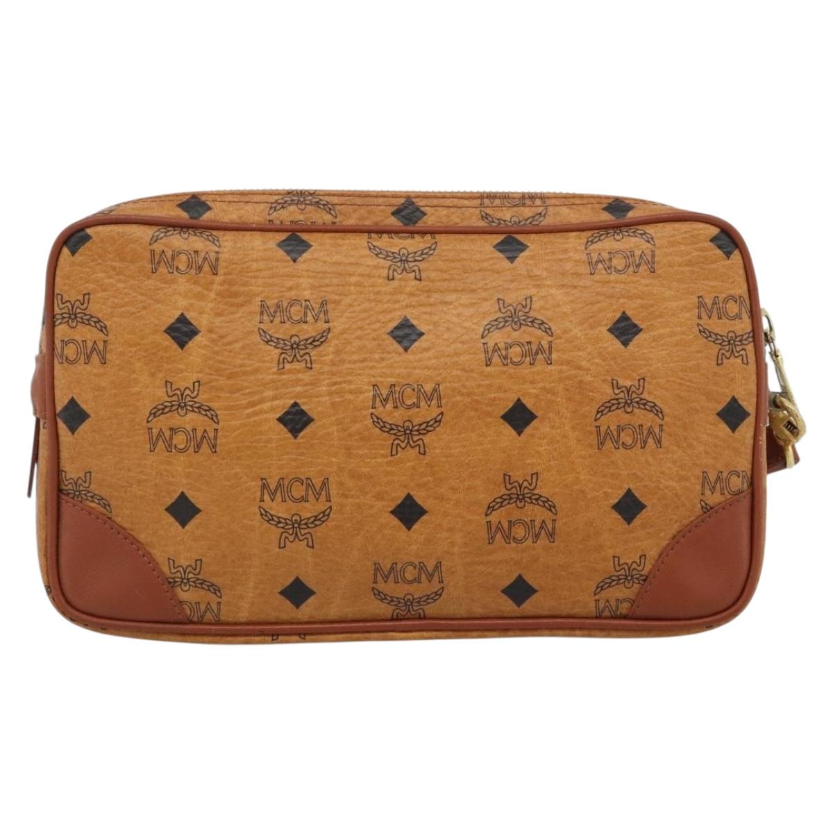 MCM Vicetos Logogram Clutch Bag PVC Leather Brown Gold Auth ar13951