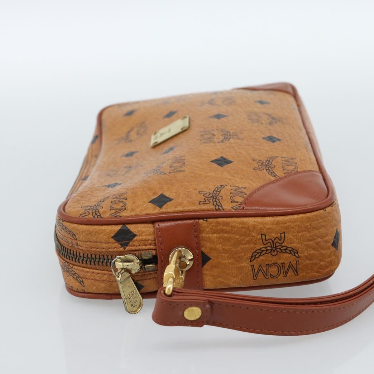 MCM Vicetos Logogram Clutch Bag PVC Leather Brown Gold Auth ar13951