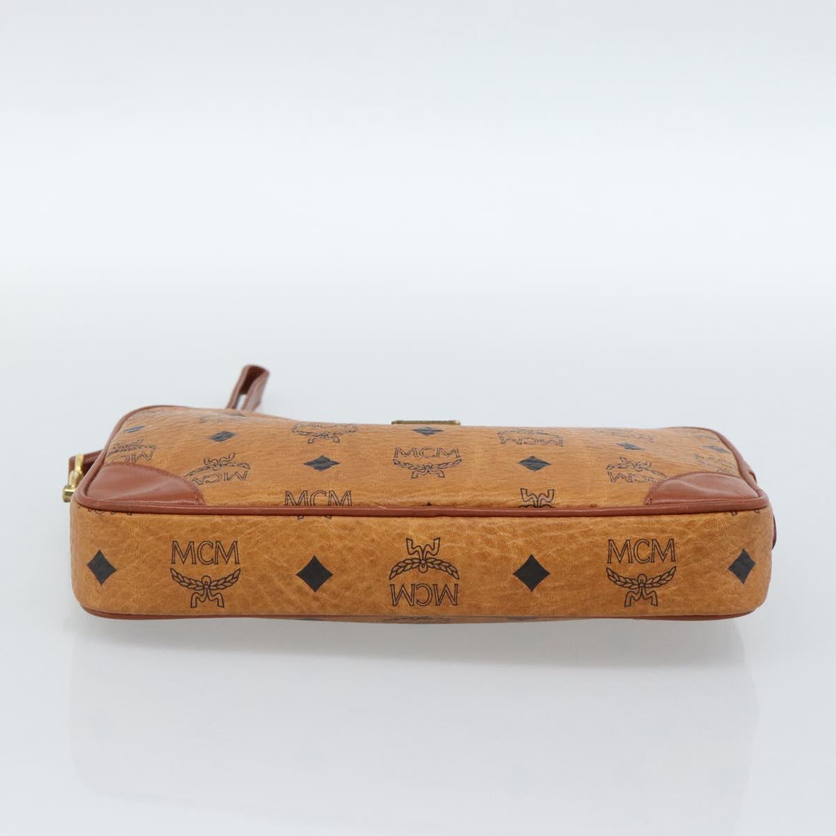 MCM Vicetos Logogram Clutch Bag PVC Leather Brown Gold Auth ar13951