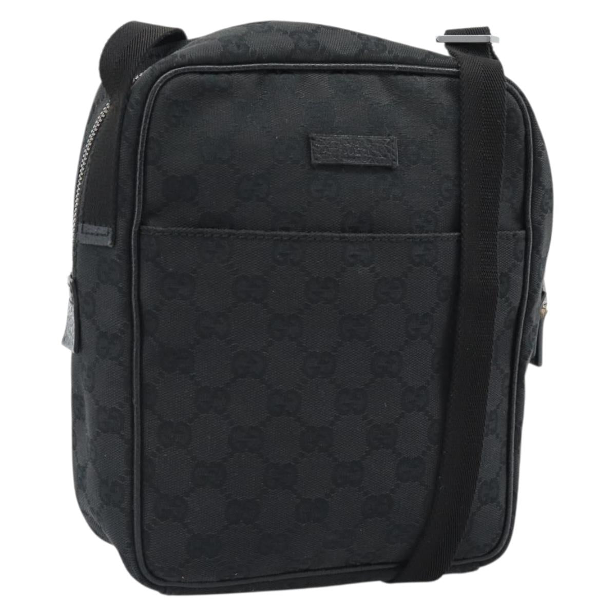 GUCCI GG Canvas Shoulder Bag Black Silver 122759 Auth ar13952