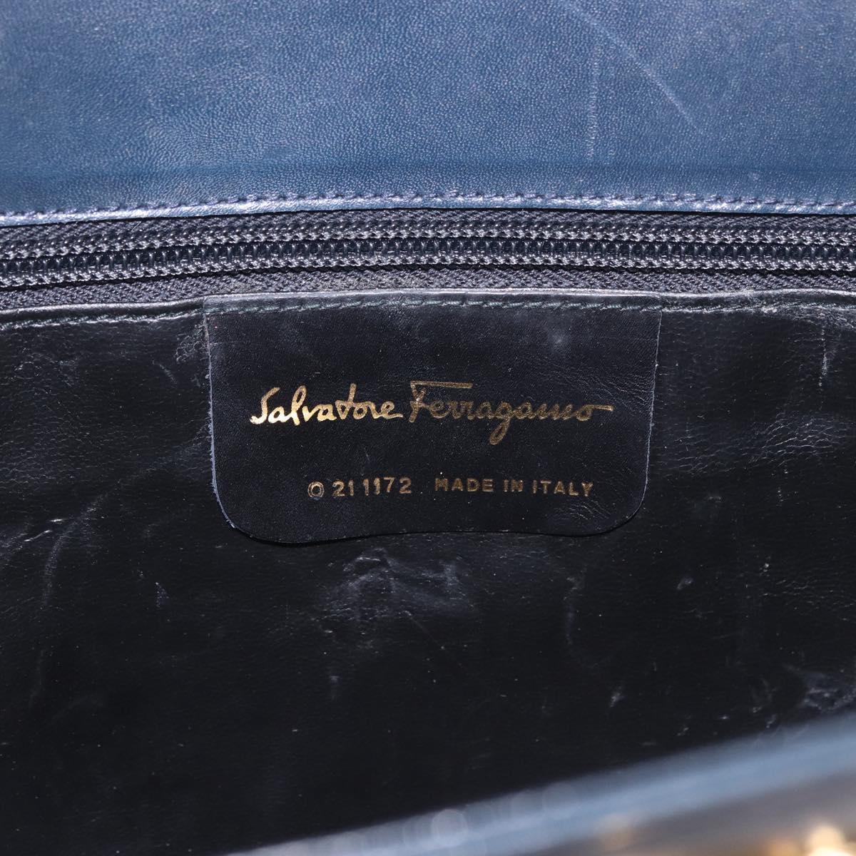 Salvatore Ferragamo Shoulder Bag Leather Navy Gold Auth ar13953