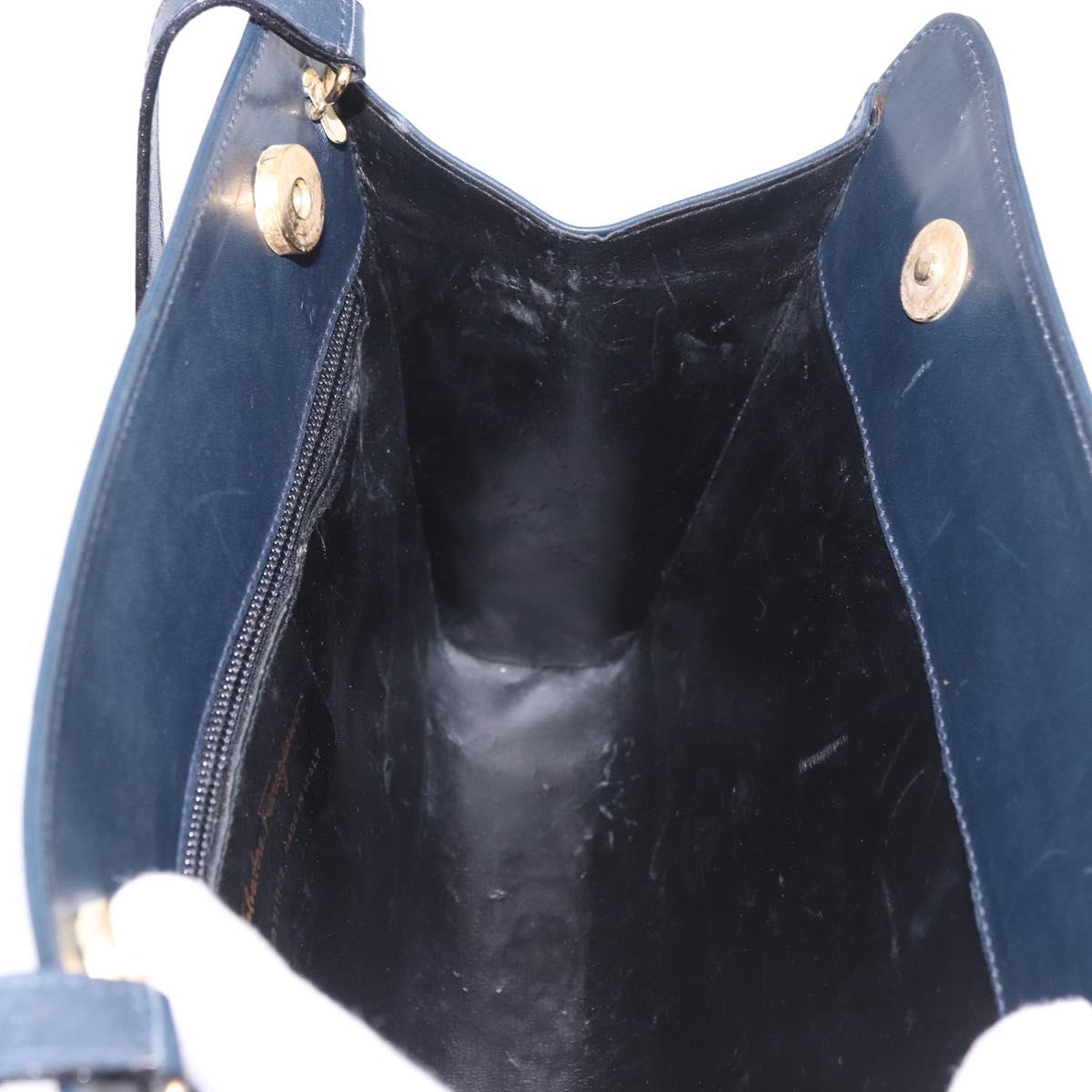 Salvatore Ferragamo Shoulder Bag Leather Navy Gold Auth ar13953