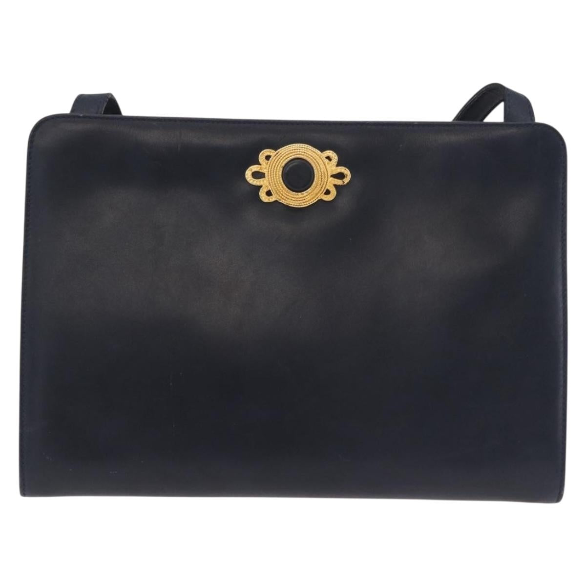 Salvatore Ferragamo Shoulder Bag Leather Navy Gold Auth ar13953