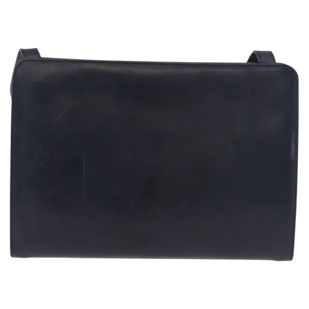 Salvatore Ferragamo Shoulder Bag Leather Navy Gold Auth ar13953