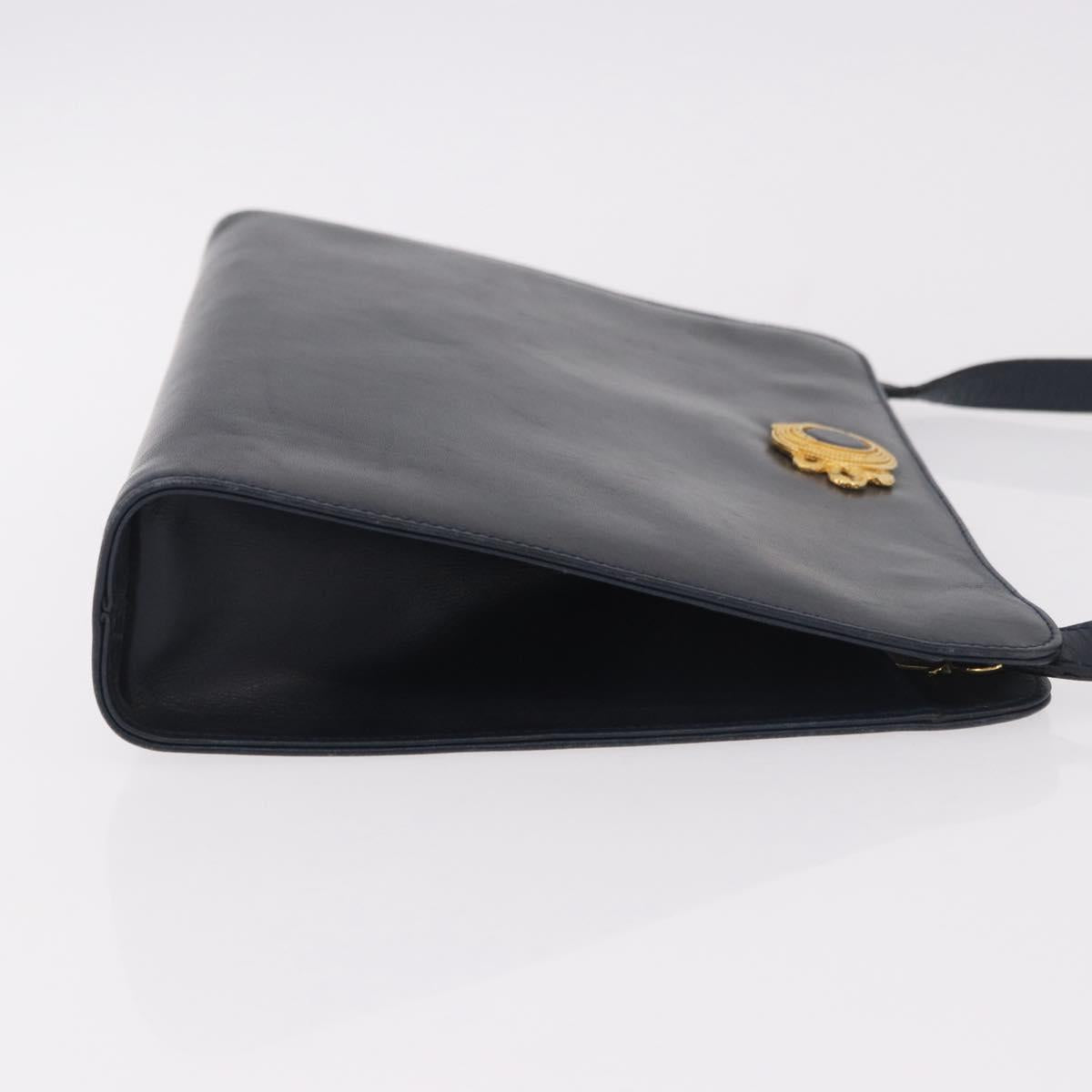 Salvatore Ferragamo Shoulder Bag Leather Navy Gold Auth ar13953