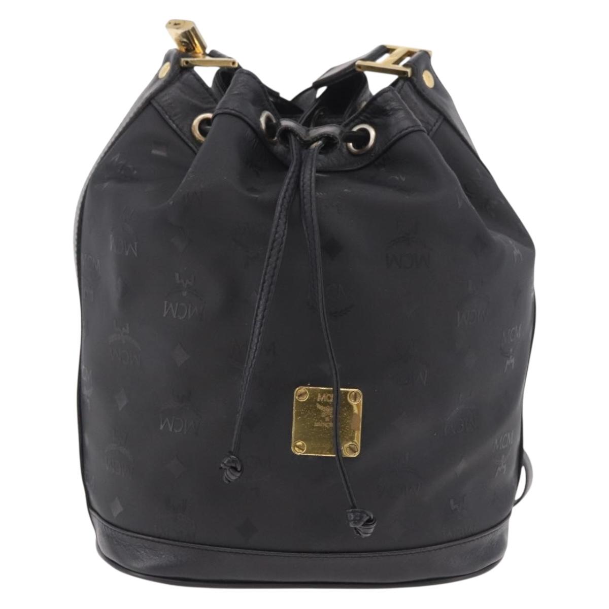 MCM Vicetos Logogram Shoulder Bag PVC Black Gold Auth ar13954