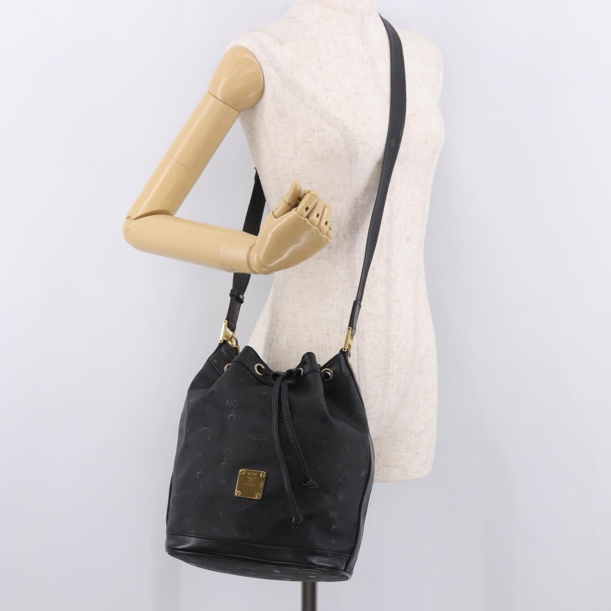 MCM Vicetos Logogram Shoulder Bag PVC Black Gold Auth ar13954