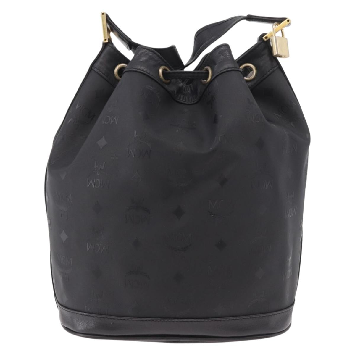 MCM Vicetos Logogram Shoulder Bag PVC Black Gold Auth ar13954
