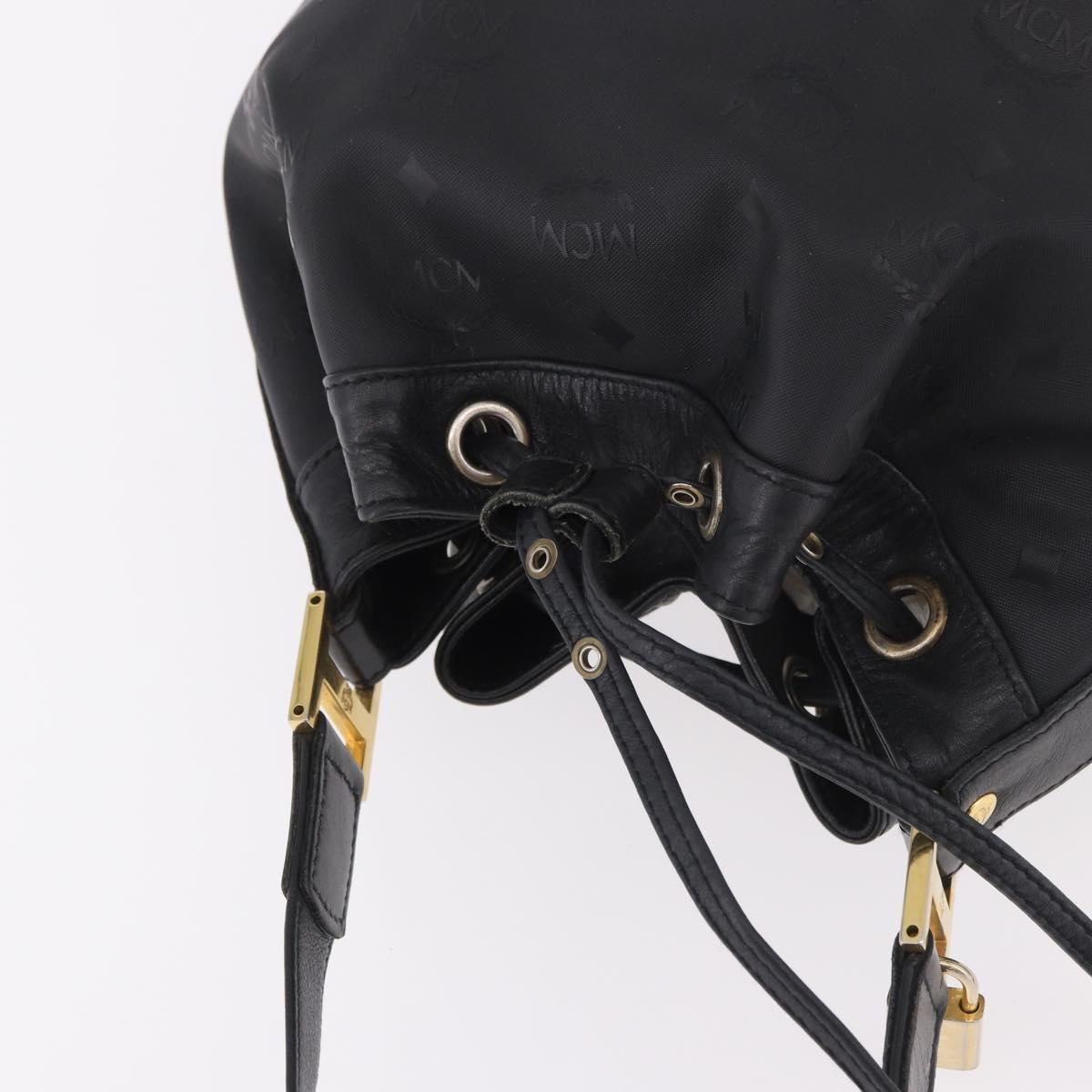 MCM Vicetos Logogram Shoulder Bag PVC Black Gold Auth ar13954