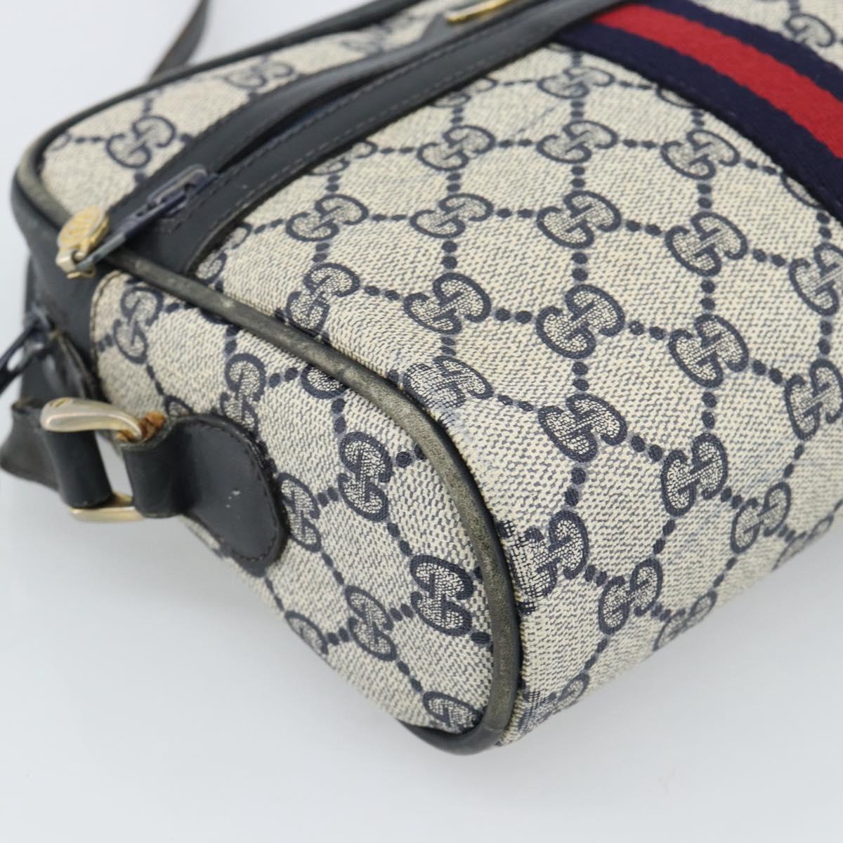 GUCCI GG Supreme Sherry Line Shoulder Bag PVC Navy Gold Auth ar13955