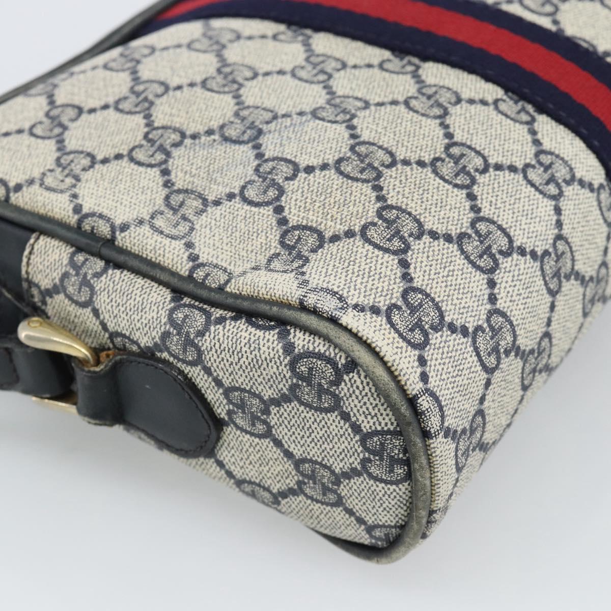 GUCCI GG Supreme Sherry Line Shoulder Bag PVC Navy Gold Auth ar13955