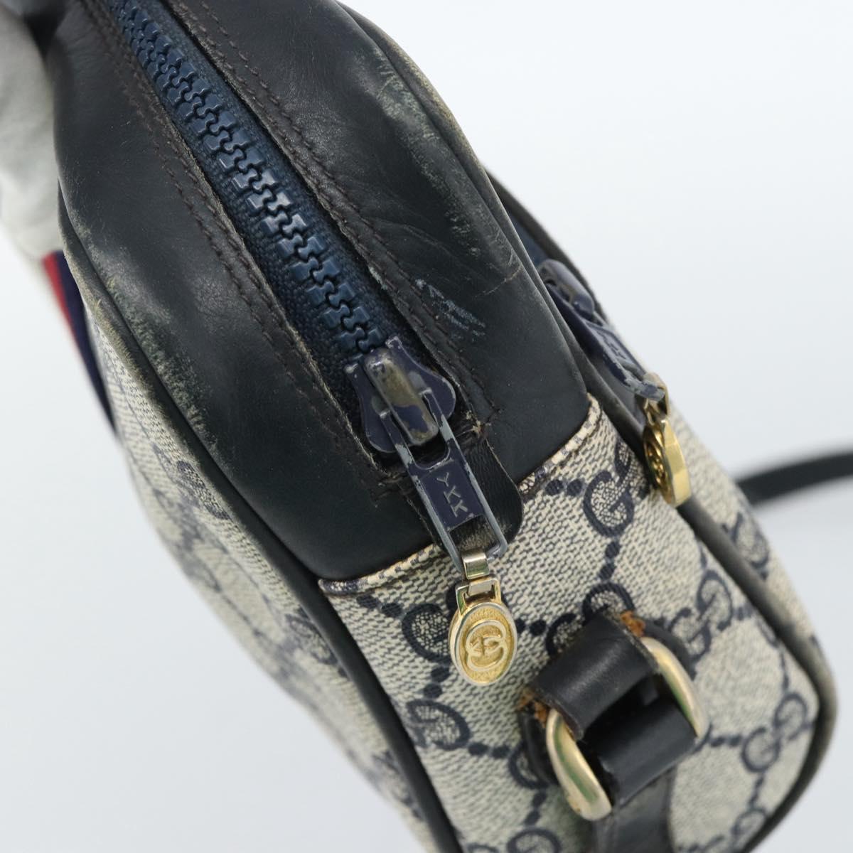 GUCCI GG Supreme Sherry Line Shoulder Bag PVC Navy Gold Auth ar13955