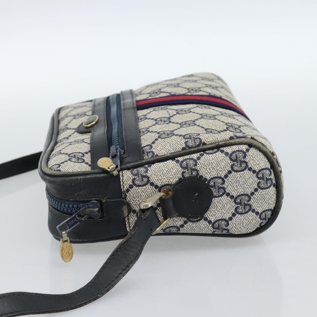 GUCCI GG Supreme Sherry Line Shoulder Bag PVC Navy Gold Auth ar13955